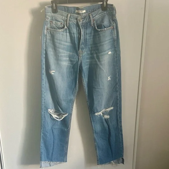 New GRLFRND The Helena Straight Leg Medium Wash Blue Distressed Ankle Denim Jean - Picture 11 of 11